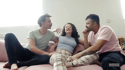 Sultry brunette hair receives a massage for vigorova