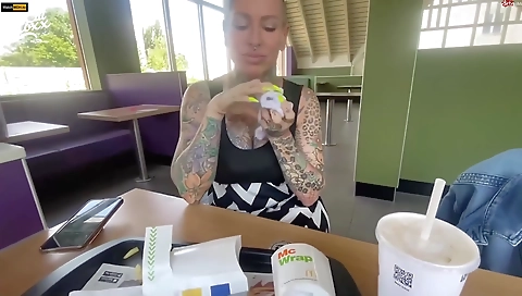 Hot blonde plays with her black pussy