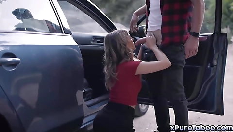 Hotie blowjob her boyfriend with a dildo